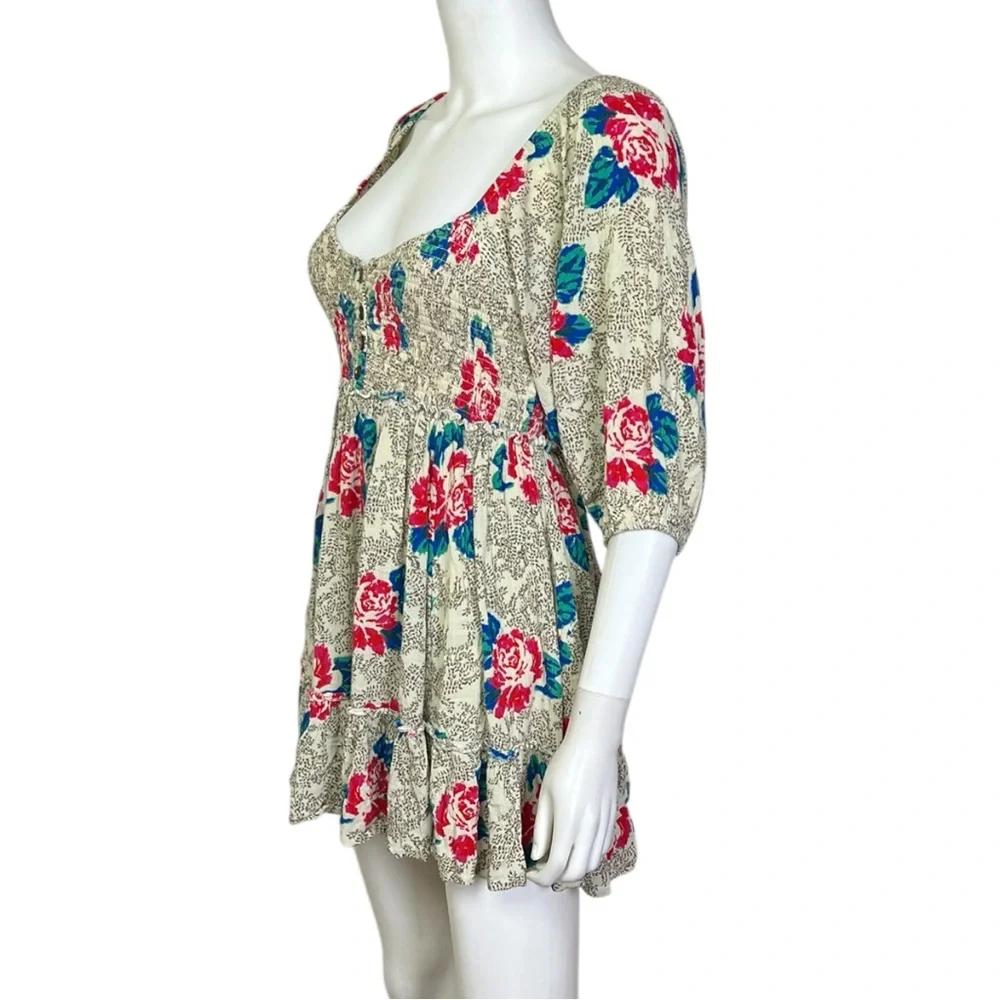 Free People Summer Picnic Printed Mini Dress in Creme - sz XS